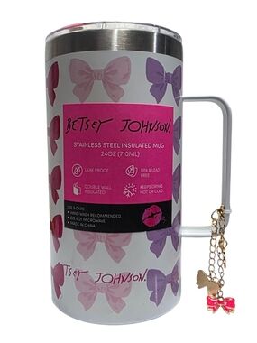 Betsey Johnson Stainless Steel Insulated Mug - Pink & Purple Bow Print